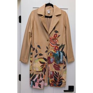 Chico's Tan Floral Trench Coat / Topper